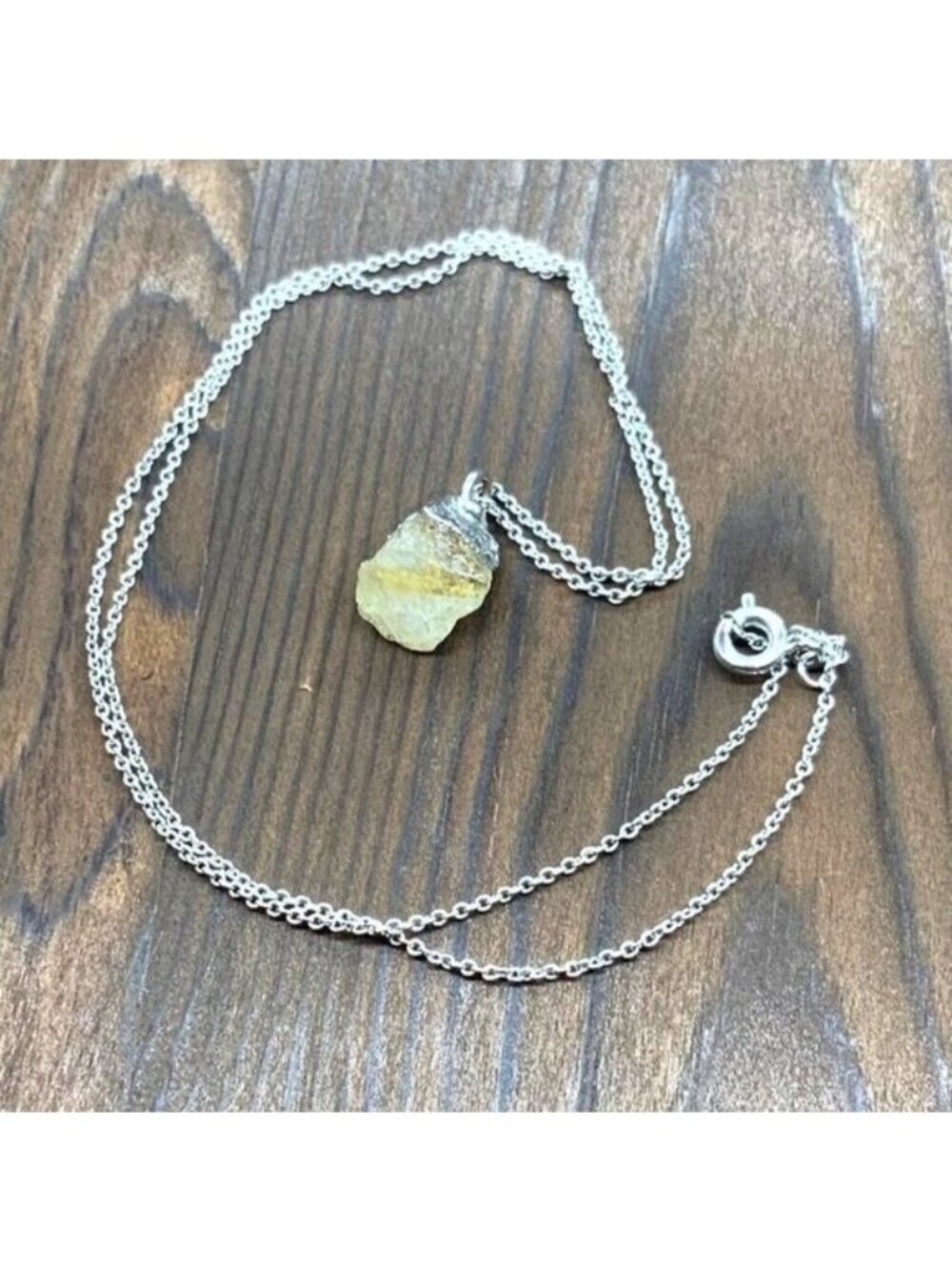 Citrine Pendant Necklace Silver Tone 18 Inch Length Dainty Minimalist